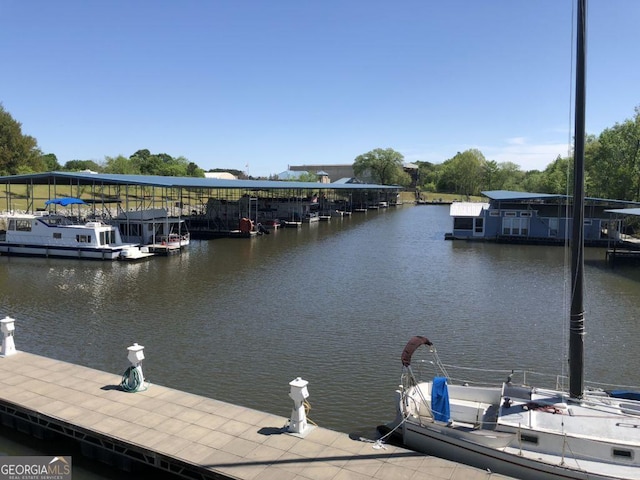 dock area with a water view