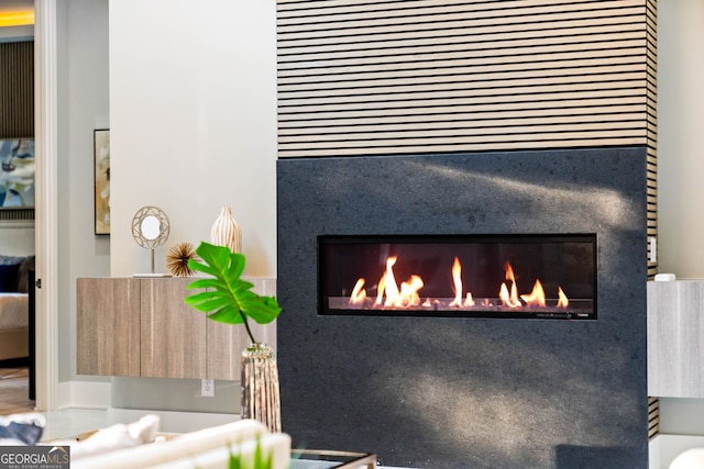 details featuring a premium fireplace