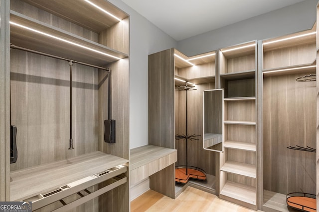 spacious closet featuring light wood-type flooring