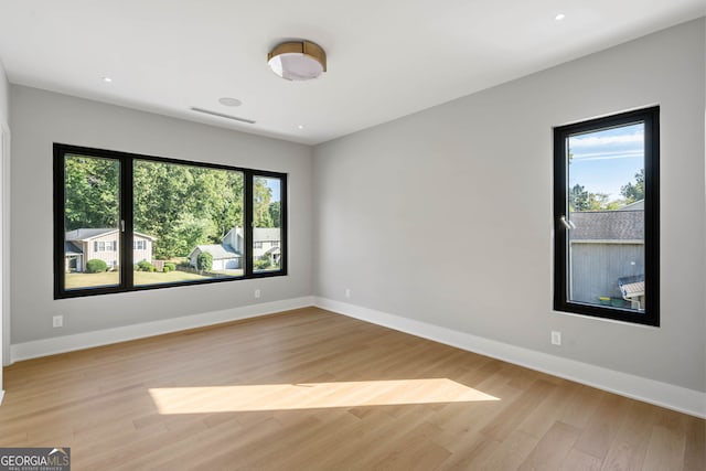 empty room featuring a healthy amount of sunlight and light wood-type flooring