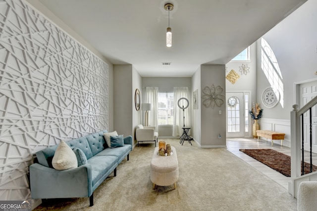 living room featuring carpet flooring