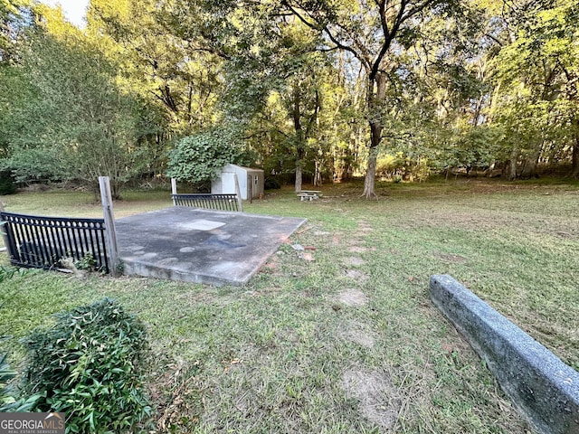 view of yard featuring a storage unit