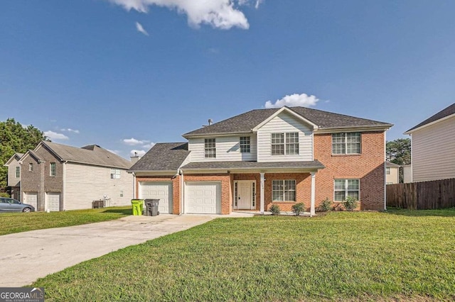 front of property with central AC and a front yard