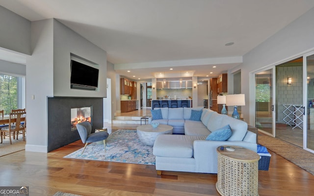 living room with light hardwood / wood-style floors