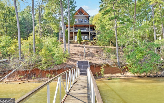 view of dock with a water view