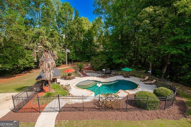 view of swimming pool with a patio area