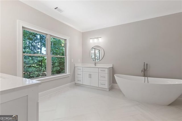 bathroom featuring vanity and a bathing tub