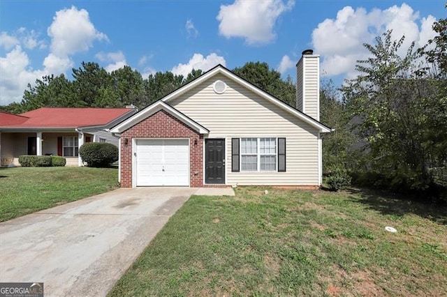 ranch-style house with a front yard and a garage