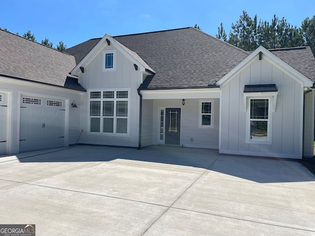 exterior space with a garage