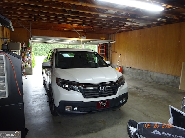 garage with wooden walls