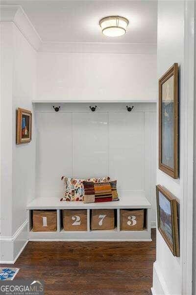 mudroom with dark hardwood / wood-style floors