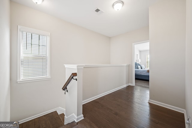 corridor featuring dark hardwood / wood-style flooring and a wealth of natural light