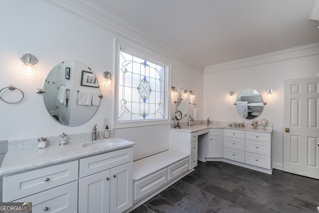 bathroom featuring vanity and ornamental molding