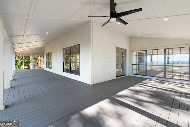 wooden deck with ceiling fan