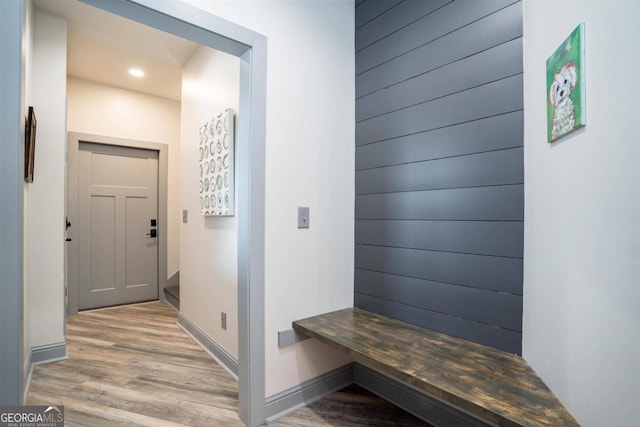 mudroom with hardwood / wood-style flooring