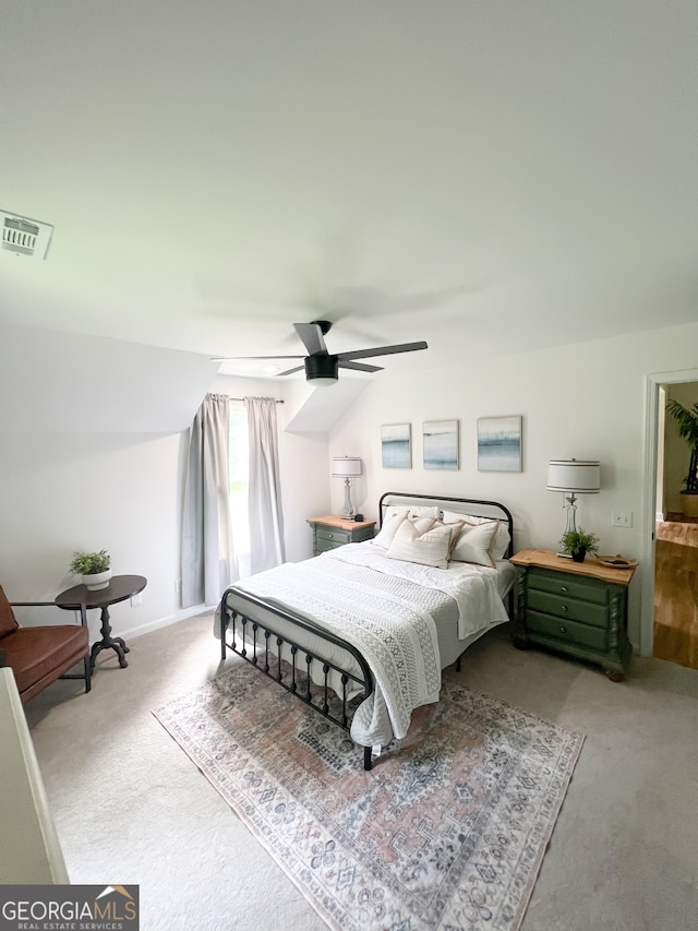 bedroom with carpet flooring and ceiling fan