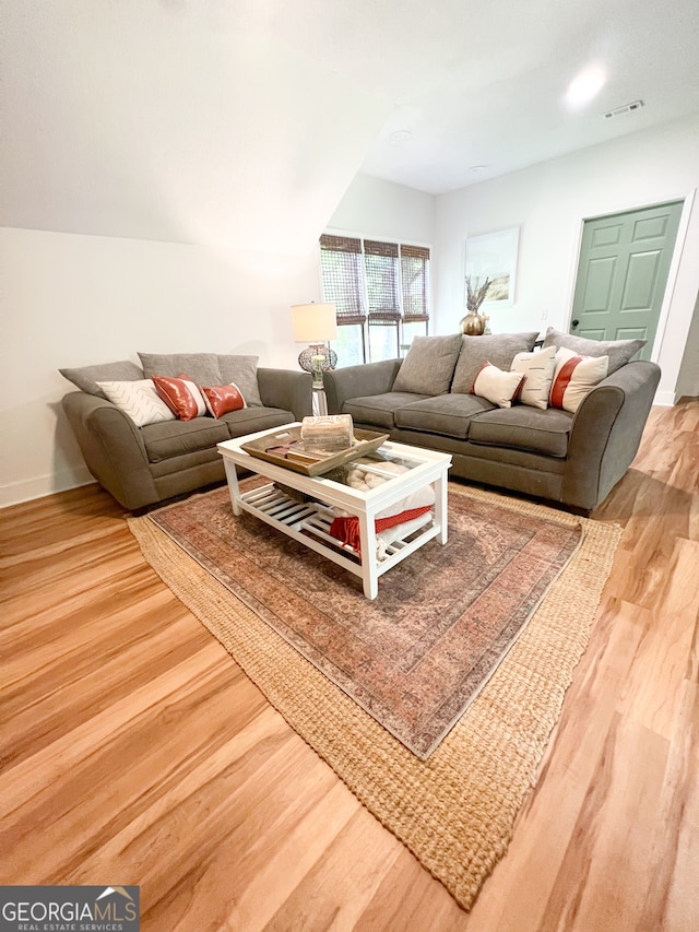 living room with hardwood / wood-style flooring