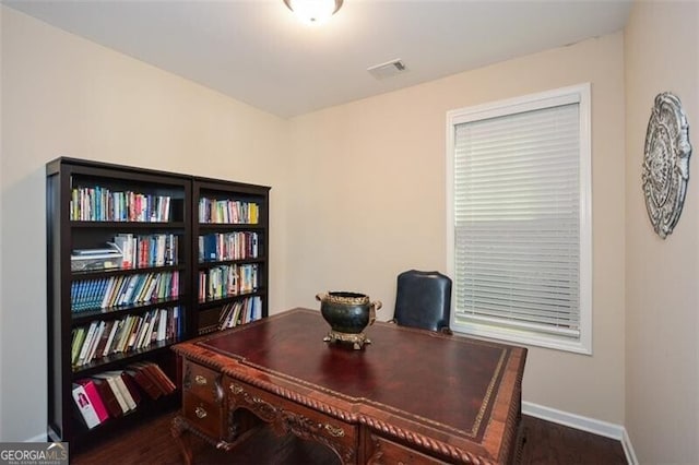 office area with dark hardwood / wood-style flooring