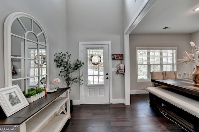 foyer with dark hardwood / wood-style flooring