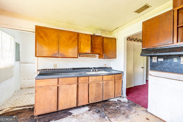 kitchen with a textured ceiling and sink