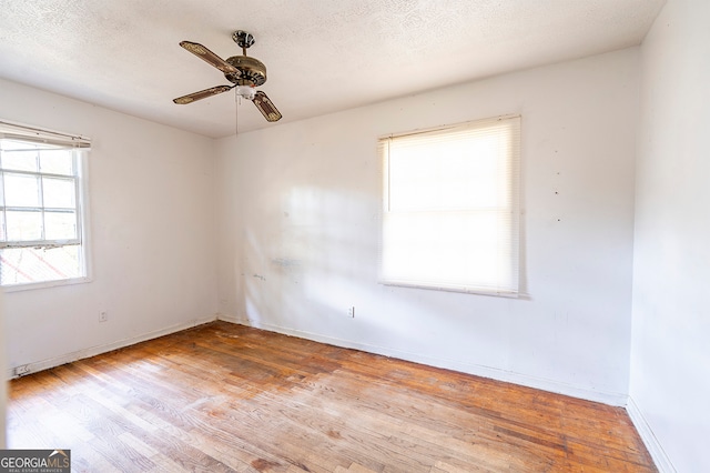 empty room with a textured ceiling, light hardwood / wood-style floors, and a wealth of natural light