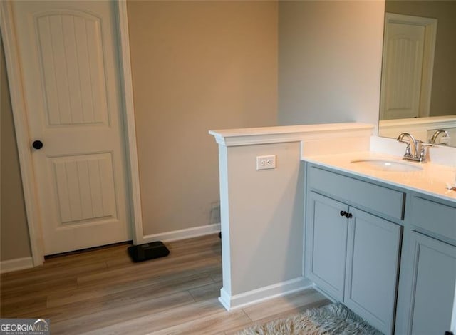 bathroom featuring wood-type flooring and vanity