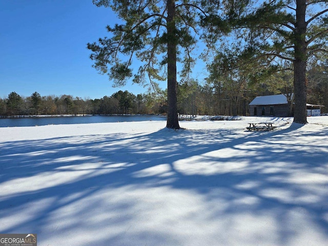 view of yard covered in snow