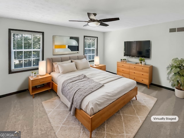 bedroom featuring ceiling fan