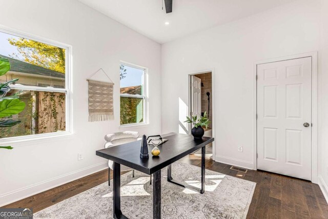 office featuring dark wood-type flooring