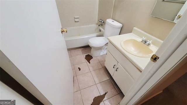 full bathroom with toilet, tile patterned flooring, vanity, and washtub / shower combination