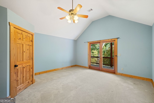 bonus room featuring lofted ceiling, light colored carpet, and ceiling fan