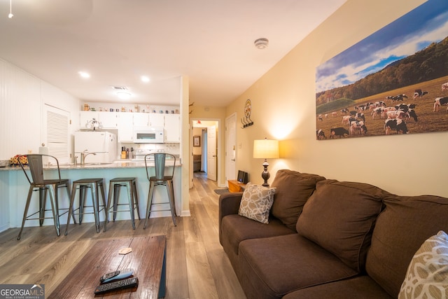 living room with light hardwood / wood-style flooring