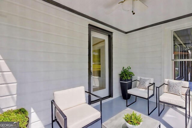 view of patio / terrace featuring ceiling fan