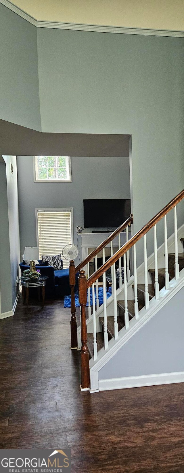 staircase featuring hardwood / wood-style floors