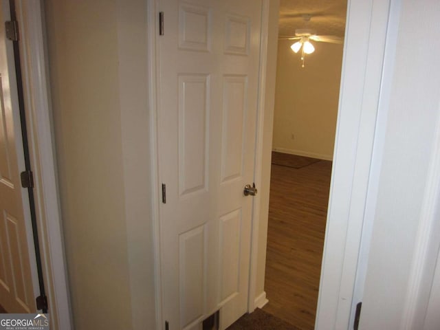 hallway with dark hardwood / wood-style floors