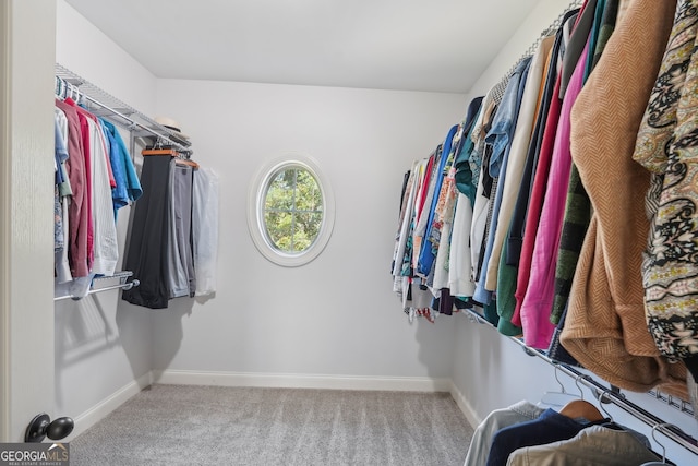 spacious closet with light colored carpet