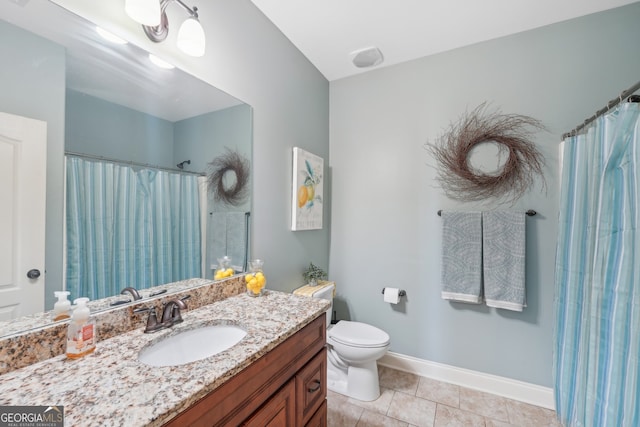 bathroom featuring tile patterned flooring, vanity, and toilet