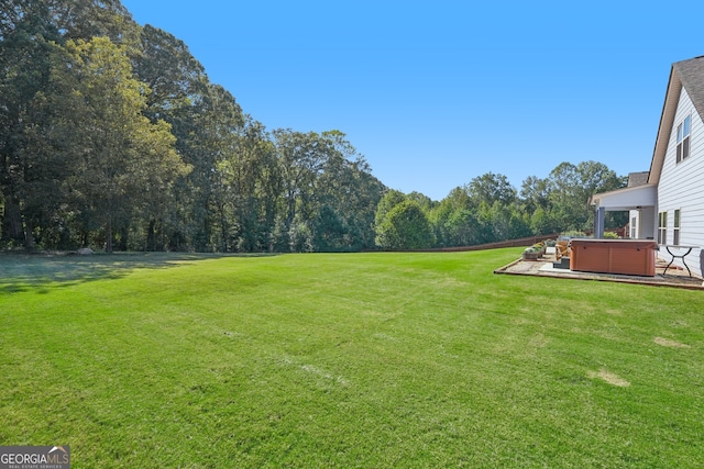 view of yard with a patio area and a hot tub