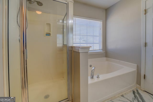 bathroom with plus walk in shower