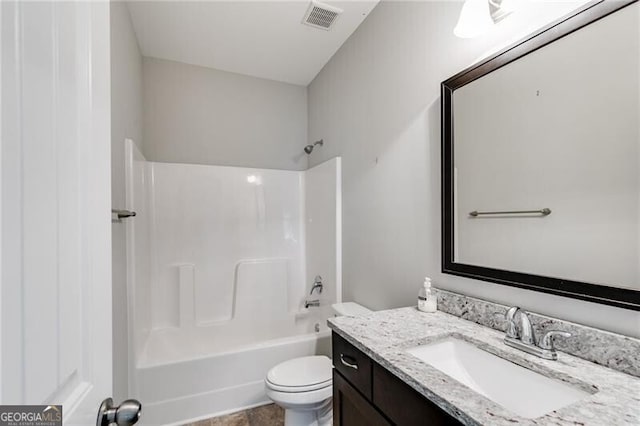 full bathroom featuring toilet, vanity, and shower / bath combination