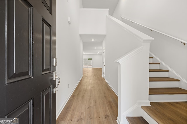 foyer with light wood-type flooring