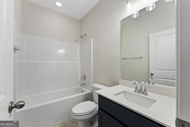 full bathroom with shower / bath combination, vanity, and toilet