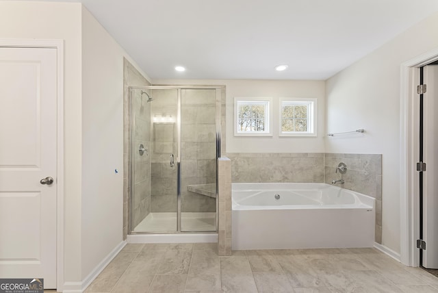 bathroom with plus walk in shower