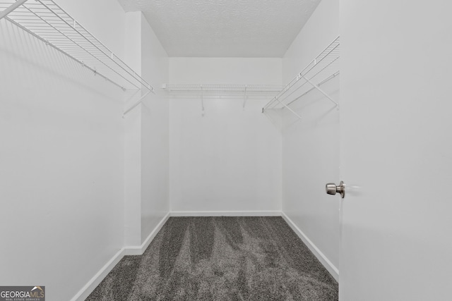 spacious closet featuring dark carpet