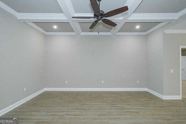245 Ryan Nicholas Dr, Kingsland, GA 31548 - spare room featuring recessed lighting, ceiling fan, beam ceiling, and coffered ceiling