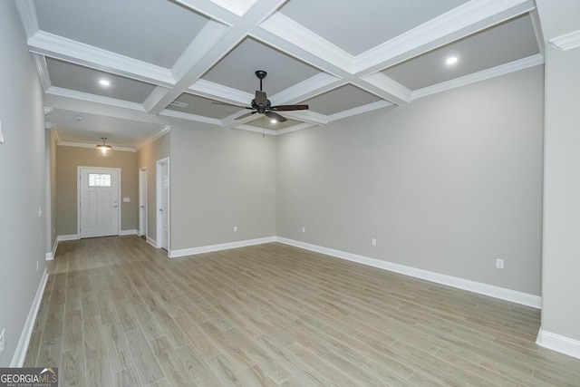 245 Ryan Nicholas Dr, Kingsland, GA 31548 - unfurnished living room featuring light wood-style floors, a ceiling fan, baseboards, and beam ceiling