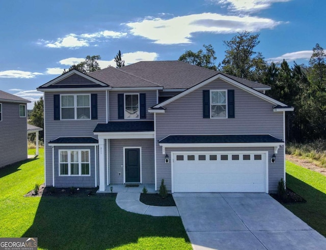 front of property with a garage and a front yard