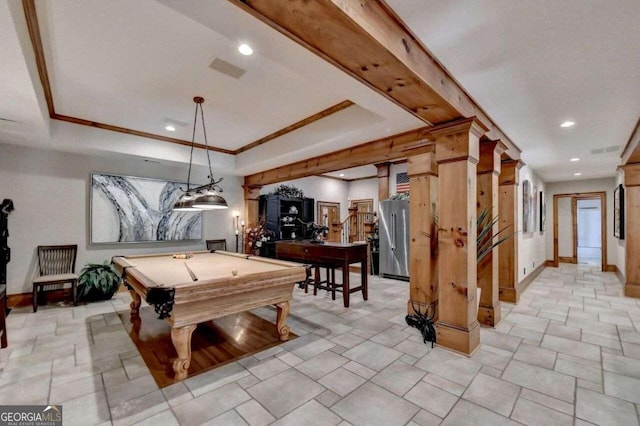 game room featuring pool table and ornamental molding