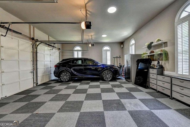 garage with a garage door opener