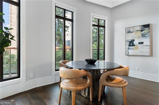 dining area with dark hardwood / wood-style floors